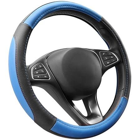 Cofit Lenkradhülle Lenkrad Abdeckung Lenkradbezug aus Mikrofaser-Leder 37-38cm - Blau + Schwarz