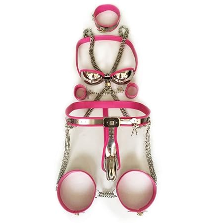 RayCity Chastity Underwear Set for Men Chastity Belt Collar Handcuff Bra (5 in 1, Pink)