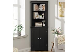 YESHOMY Corner Cabinet,Storage Cupboard with Doors,Tall Storage Cabinet with Adjustable Shelves, for Living Room,Bathroom,Kitchen,Dark Black