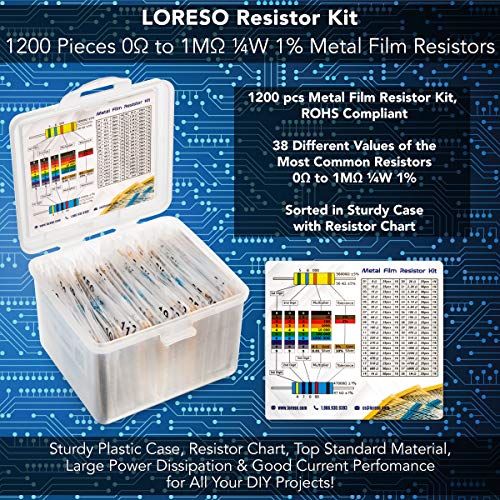 LORESO Resistor Assortment Kit Box Case of 1200 Pieces 38 Value 1/4W