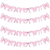 4Pcs Pink Bow Garland Banner, Pink Bow Banner Bow Party Decortions for Women Girls Bow Birthday Decorations Baby Shower Decor, Bridal Shower Wedding, Bows Party Decor