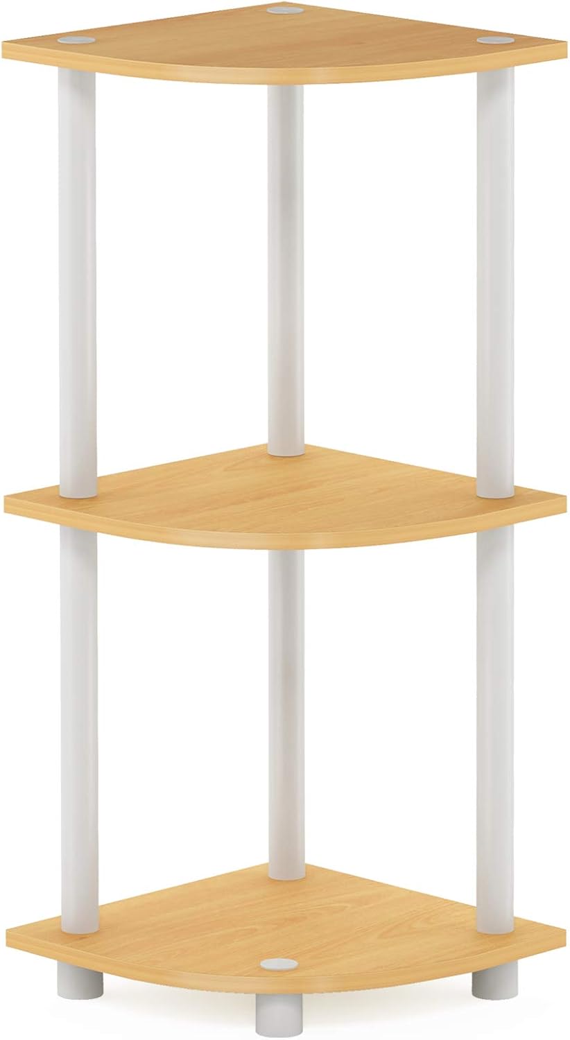 Furinno Turn-N-Tube 5 Tier Corner Shelf, Dark Brown Grain/Black: Furniture & Decor