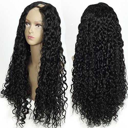 LUFFYWIG Unprocessed Curly U Part Malaysian Human Hair Wig 150% Density Upart Wigs for White Women Left Side Parting 1''x4'' Inch Natural Color 22 Inch