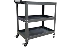 JZD 3 Tier Rolling Utility Tool Cart, Metal Service Carts on Wheels for Garage, Auto Repair Shop, Kitchen