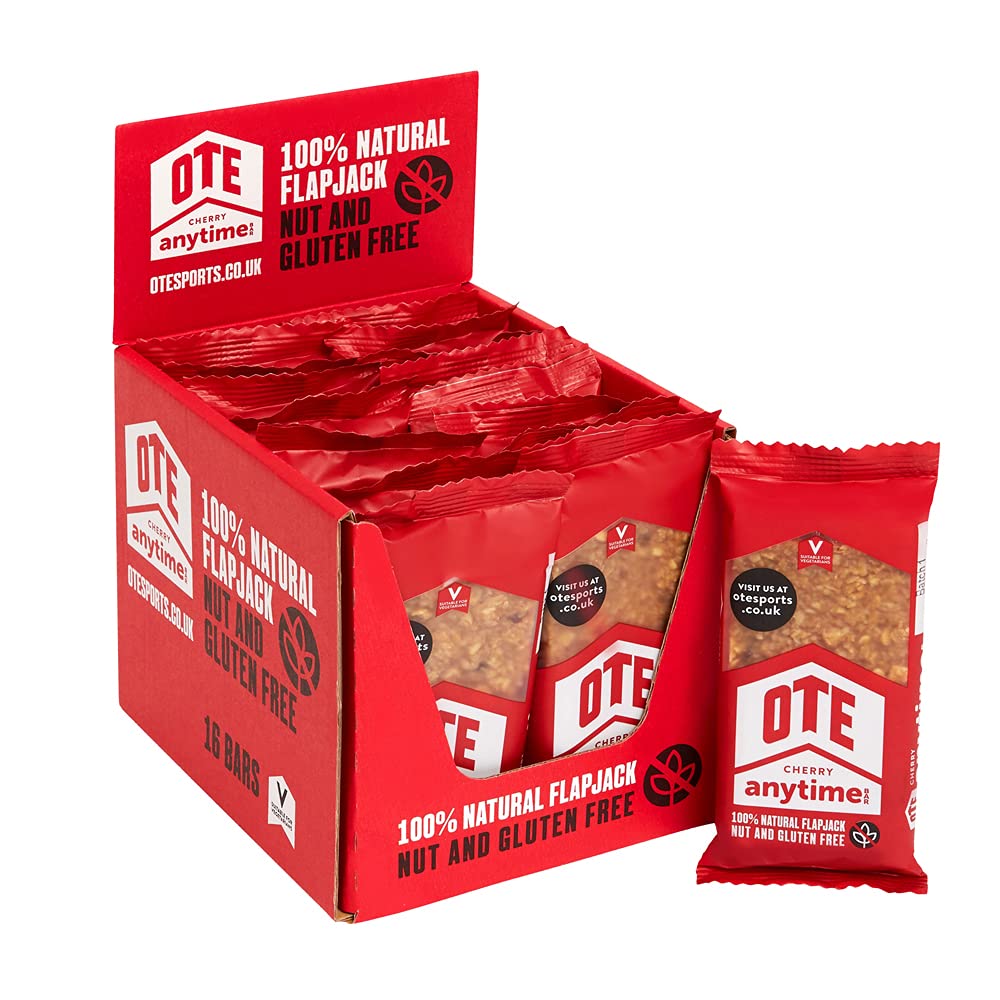 OTE Anytime Bars - Energy Bars for Cycling - Cycling Nutrition Bars - Nut Free Snacks for Running - Endurance Flapjack Bars - Box of 16 x 62g (Cherry)