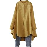 Minibee Women's Cotton Linen Button Down Shirts Casual Tops | Blouses for Women, Long Sleeve Tunic Tops, Summer Vacation Wear, Fall High Low Embroidery Clothes, Work Outfits