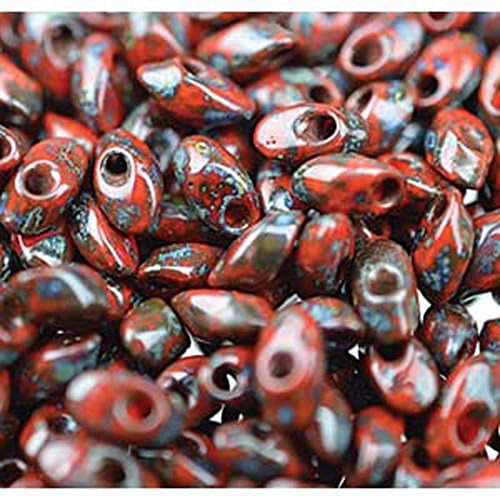 Picasso Opaque Red Grne Mt 100 Grams 4x7mm Miyuki Long Magatama Japanese 800 Glass Fringe Seed Beads
