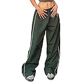 Shebote Womens Parachute Pants Wide Leg Baggy Pants Y2K Elastic Waist Jogger Sweatpants Track Pants Streetwear
