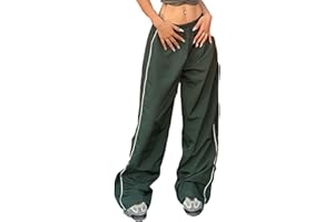 Shebote Womens Parachute Pants Wide Leg Baggy Pants Y2K Elastic Waist Jogger Sweatpants Track Pants Streetwear