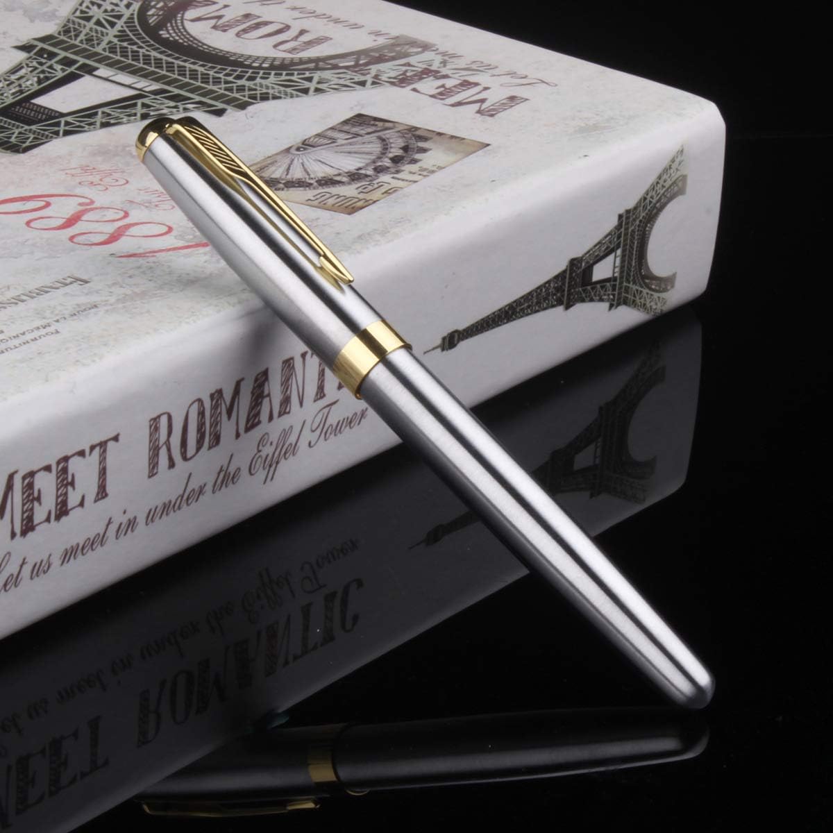 Accod Metal Ballpoint Pen Roller Ballpen Signature Pen with Two Replaceable Black Refills(0.5mm) Nice Gift for Friends Family Colleagues and Business Partners(Silver) - Image 3