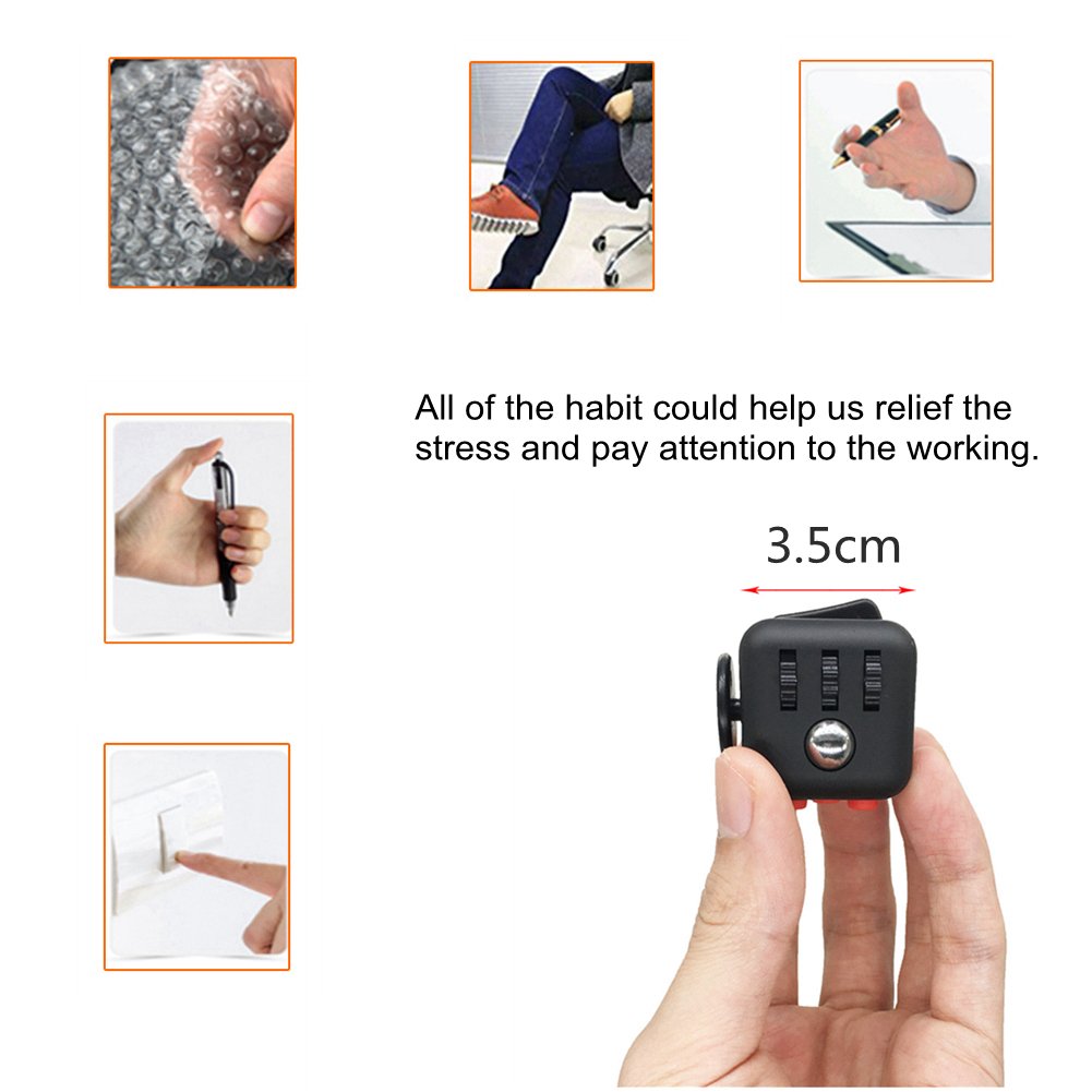 Amteker Fidget Cube Fidget Toy Anxiety Attention Stress Relief, and Break Nervous Habits for Children and Adults (Black and Red)