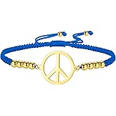 LIKGREAT Peace Sign Pendant Bracelet for Women Peace Symbol Adjustable Handmade Braided Wax Cords Beaded Bracelet