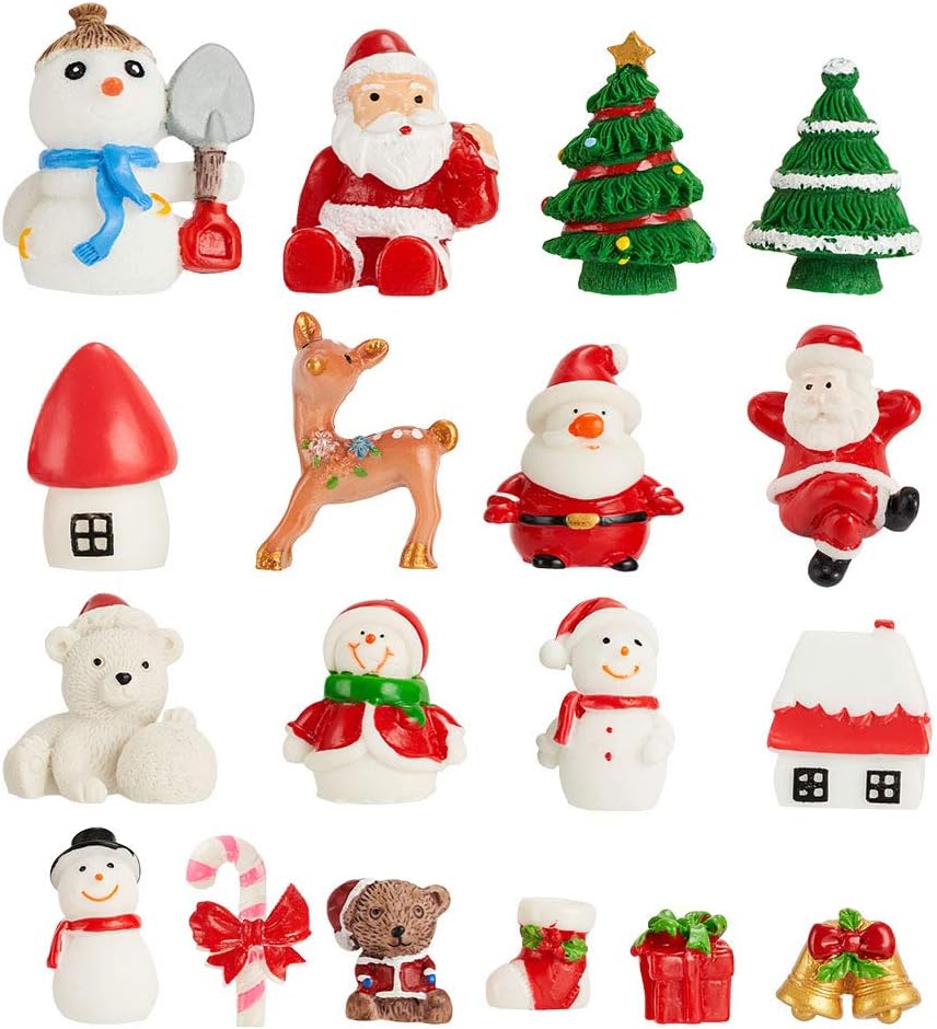 CCINEE 18PCS Christmas Miniature Figurines Ornament Kit Santa Claus Tree Resin Decoration for Fairy Garden Doll House Home Decor