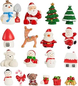 CCINEE 18PCS Christmas Miniature Figurines Ornament Kit Santa Claus Tree Resin Decoration for Fairy Garden Doll House Home Decor