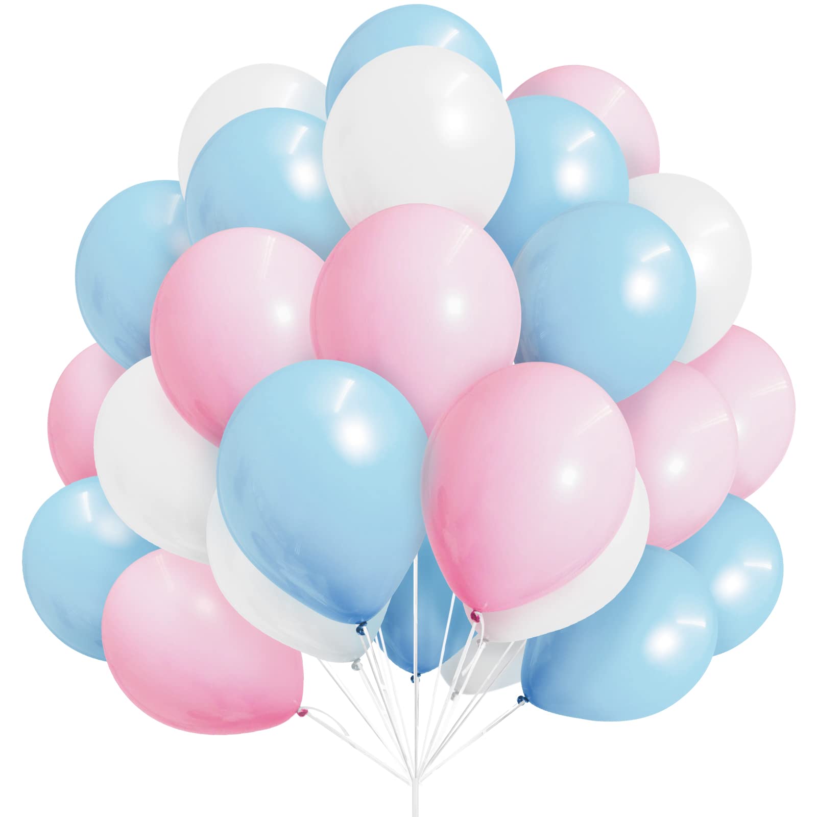 Bealif Blue Pink White Balloon Set, 30Pcs 12 inch Pastel Blue Pink Latex Macaron Balloons with Ribbon for Grils Boys Birthday Party Supplies Gender Reveal Baby Shower Mermaid Decoration