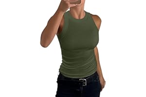 FLEKMANART Tank Top for Women Sleeveless Solid Color T Shirts Crewneck Summer Basic Tee Slim Fit Tight Y2k Crop Tops