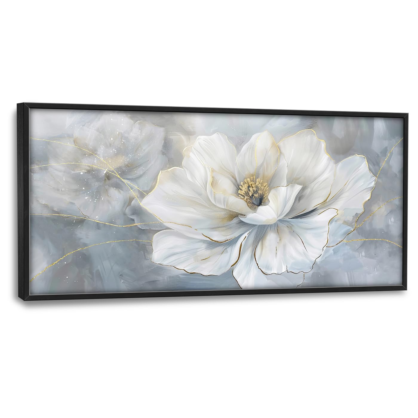 Photo 1 of * DAMAGE MINOR Lovira White Flower Large Wall Art Floral Canvas Wall Decor Pictures Prints Painting Framed Modern Artwork for Living Room Bedroom Bathroom Kitchen Office 30"x60"