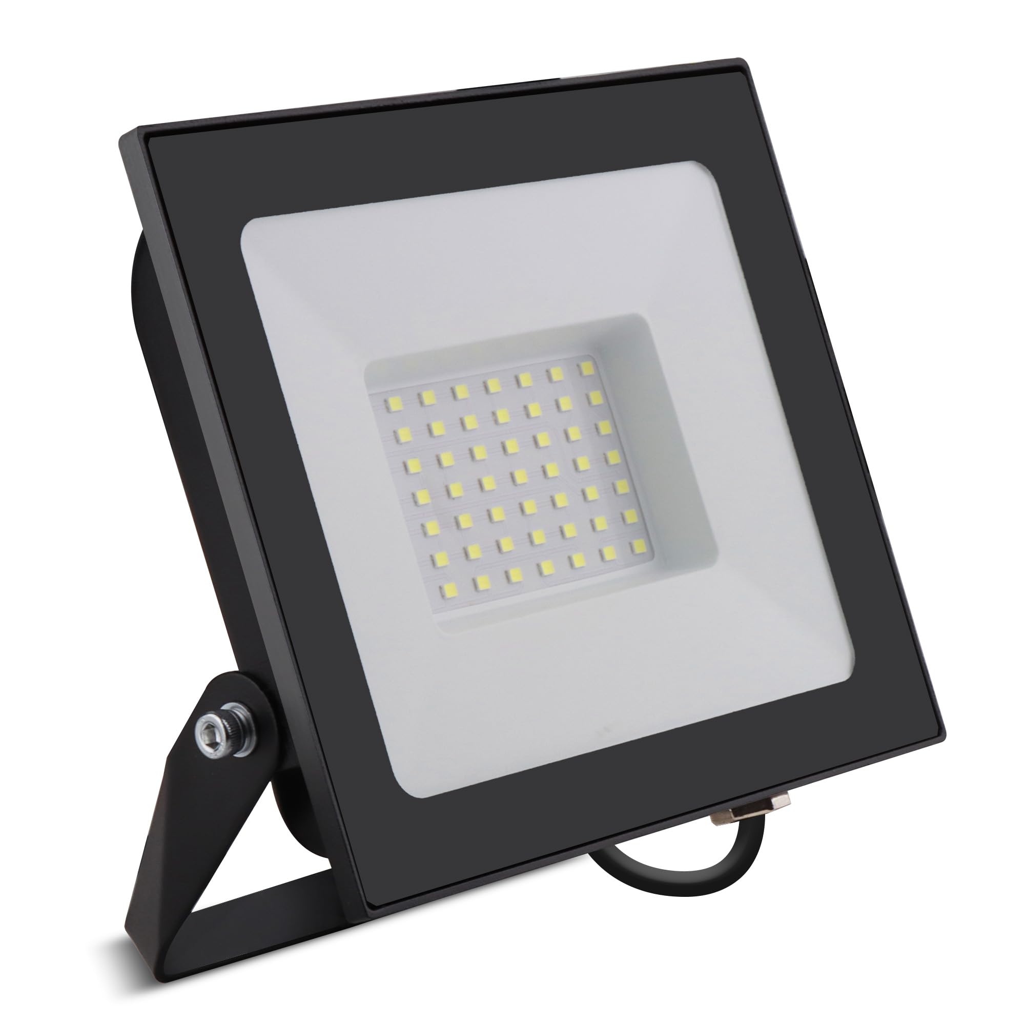 Bright Source LED Floodlight, IP65, 50W, 5750lm, 120° Beam Angle, 6500K Daylight White, Black, with Adjustable Tilt Mounting Bracket & 1m Lead Wire