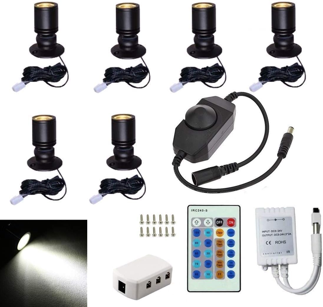 LED Mini Spot Lights Jewelry Cabinet Lamp Dimmable LED Spotlight Spot Lights Display Shelves Under Cabinet for Home Hotel and Jewelry Store Decoration Set of 6 Cool White Light 6000K (White Light)