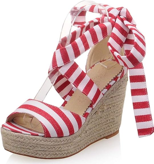 Amazon.com | Vimisaoi Women's Platform Wedge High Heel Sandals, Peep Toe Crisscross Ankle 