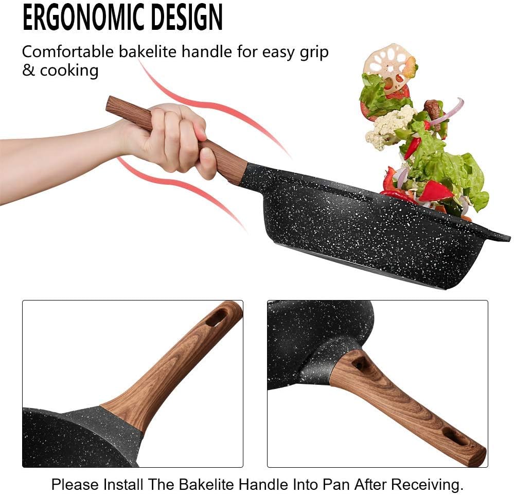 ESLITE LIFE Deep Frying Pan with Lid Nonstick Saute Pan with Granite Stone Coating, 11 Inch (5Quart): Kitchen & Dining