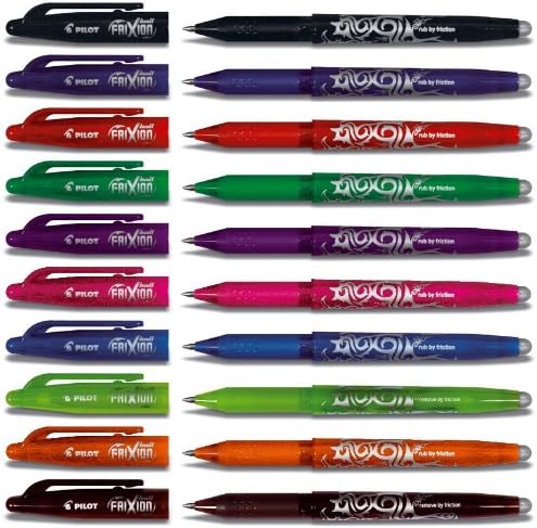 Frixion Pilot BL-FR7 Large Rollerball Pen Set in Practical Gift Case / 10 Assorted Colours/ 0.4 mm Line Width