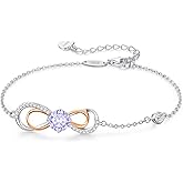 LOUISA SECRET Rose Gold Infinity Heart Bracelet for Women, Adjustable Chain 925 Sterling Silver Link Birthstone Bracelets, Best Anniversary Birthday Jewelry Gifts for Women Mom Wife Her