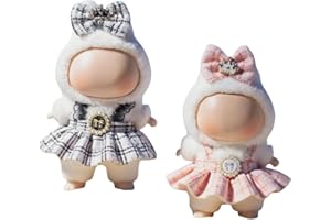 VVQUI (2 Pack) 17cm Doll Clothes Set, Black Plaid Outfit & Light Pink Plaid Dress, Stylish Dress and Hairpin Set, Fashion and Premium Dolls Accessories