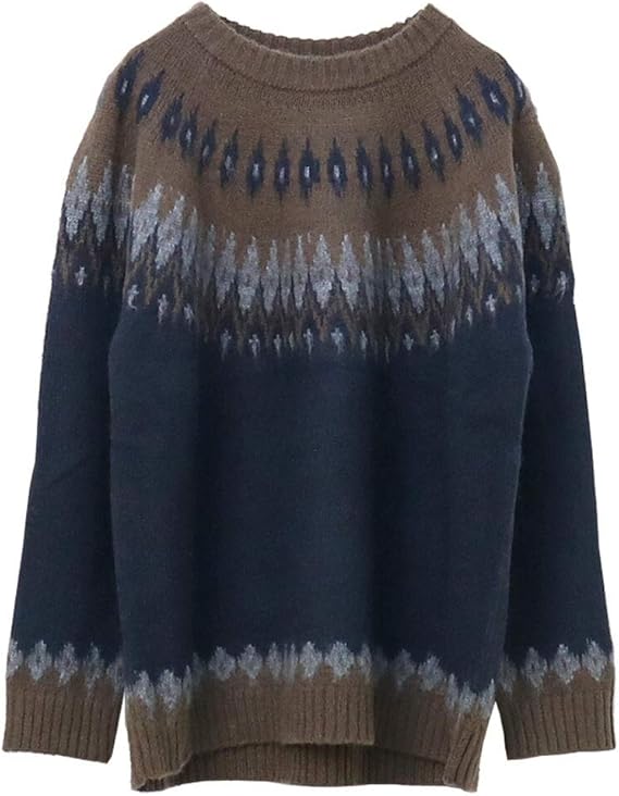Amazon マオメイド Mao Made インターシャ起毛シリーズ フェアアイル柄プルオーバーニット 秋冬 求心柄 シャギー セーター レディース F 79 ネイビー セーター 通販