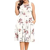 POSESHE Womens Plus Size Dress 2024 Summer Round Neck Sleeveless Casual Empire Waist Loose Fit Swing Tank Dress with Pockets
