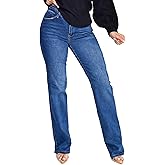 HugeNice Women's Wide Leg Jeans Casual Mid Rise Stretchy Straight Leg Denim Pants