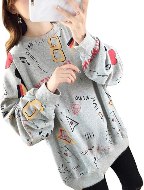 Amazon Ppeiree トレーナー レディース 春服 パーカー ラウンドネック カジュアル プリント学生パーカー 長袖 トップス ゆったり 上着 スウェットパーカー おしゃれ かわいいグレー9 トレーナー パーカー 通販