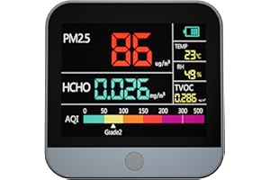 MXY Professional 8-in-1 Air Quality Monitor, Indoor PM2.5 / PM1 /PM10 /AQI/HCHO/TVOC/Humidity Monitor, Portable Smart Temp Detectors for Home Office Outdoor, Battery Powered