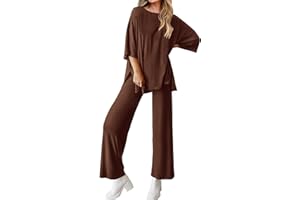 BTFBM Women 2 Piece Outfits Casual Loose Slit Short Sleeve Top Wide Leg Pants Matching Lounge Sets Tracksuit With Pocket