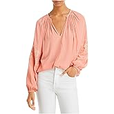Ramy Brook Womens Fifi Keyhole Embroidered Blouse Orange S