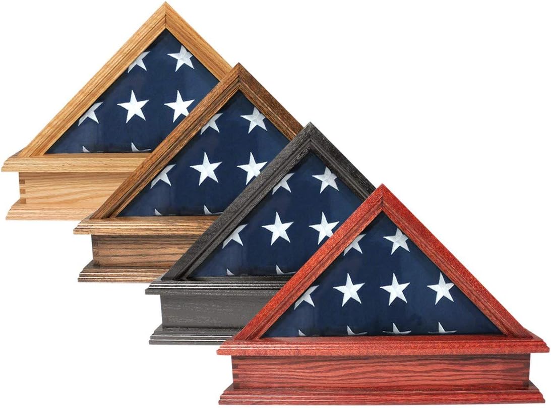 Super Tough Solid Oak Flag Case & Pedestal for 3' x 5' Flag - US Made - Cherry Finish