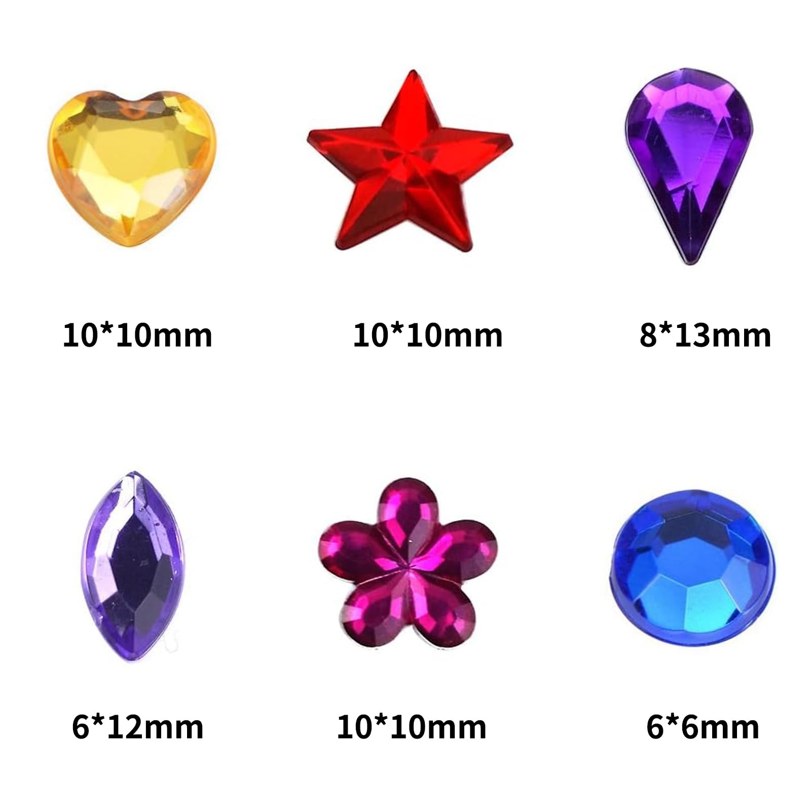 JPSOR 600pcs Gems Jewels for Crafts, Acrylic Flatback Rhinestones for Halloween Pirate Party Decorations, Crafting Embellishments Gemstone (6 Shapes, 6-13mm)