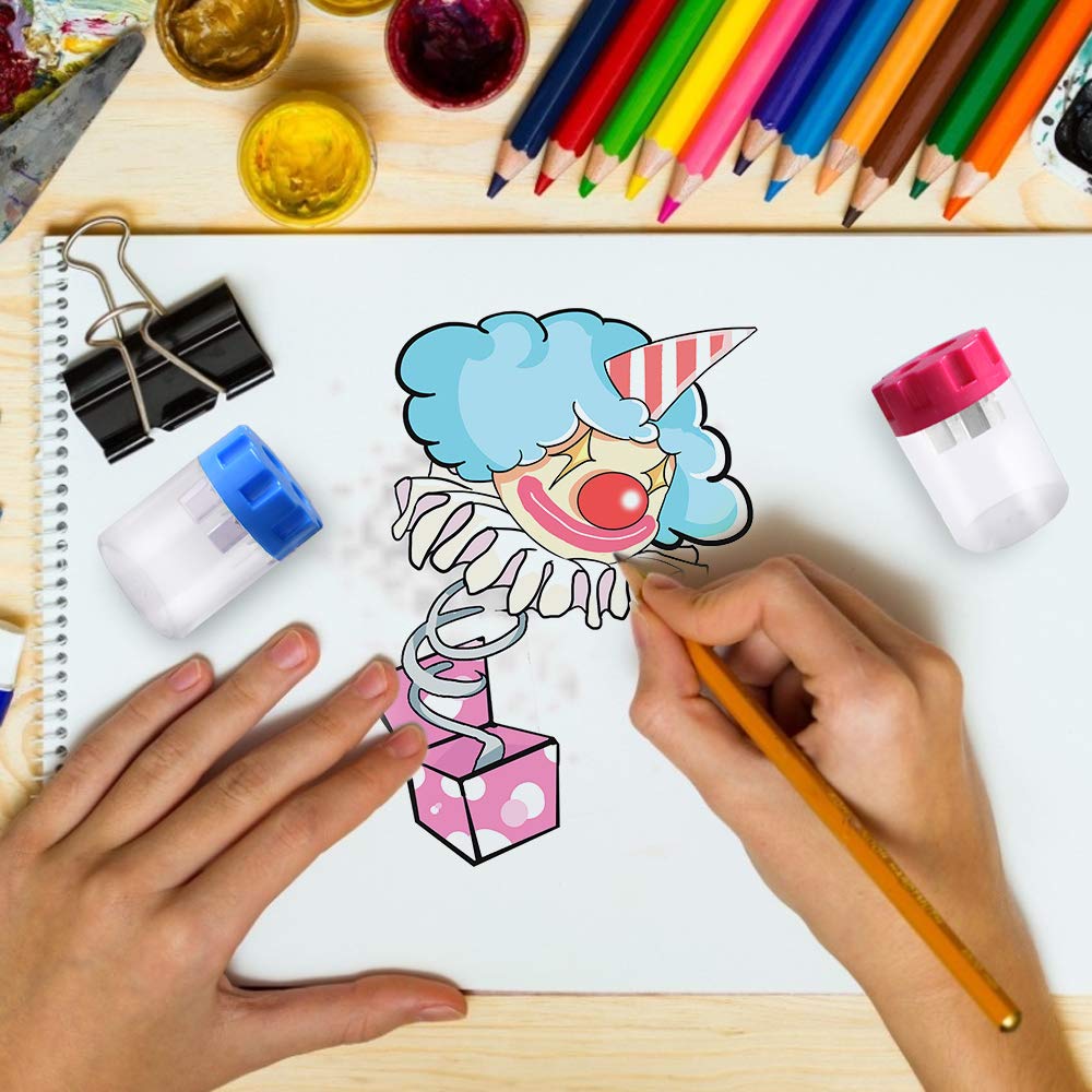 Manual Pencil Sharpener 2 Holes, Hand Pencil Sharpener with Cover and Receptacle for School Home Office Supply (12-packs, Gear Shaped)