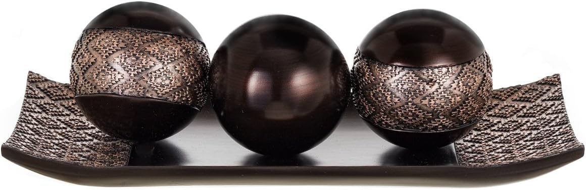 Dublin Home Decor Tray and Orbs Balls Set of 3 - Coffee Table Mantle Decor Centerpiece Bowl with Spheres House Decorations, Decorative Accents for Living Room or Dining Table, Gift Boxed (Brown): Kitchen & Dining