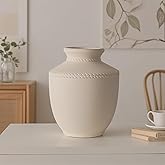 LIZOFER Farmhouse Ceramic Vase for Living Room Bedroom White 7.45'' Flower Bouquet Vase for Fake Plant Home Decor Office Fireplace Centerpieces Rustic Retro Vintage Modern Gift Decoration