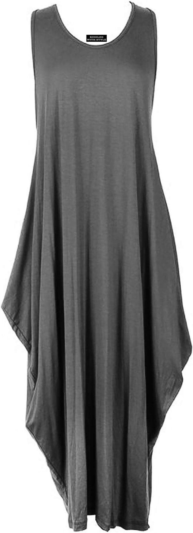 RIDDLED WITH STYLE Womens Sleeveless Plain Parachute Tunic Dress Ladies Legenlook Romper Jumpsuit