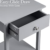 CHRISTOW Grey Bedside Table With Shelf Drawer 60cm x 40cm x 30cm view 3
