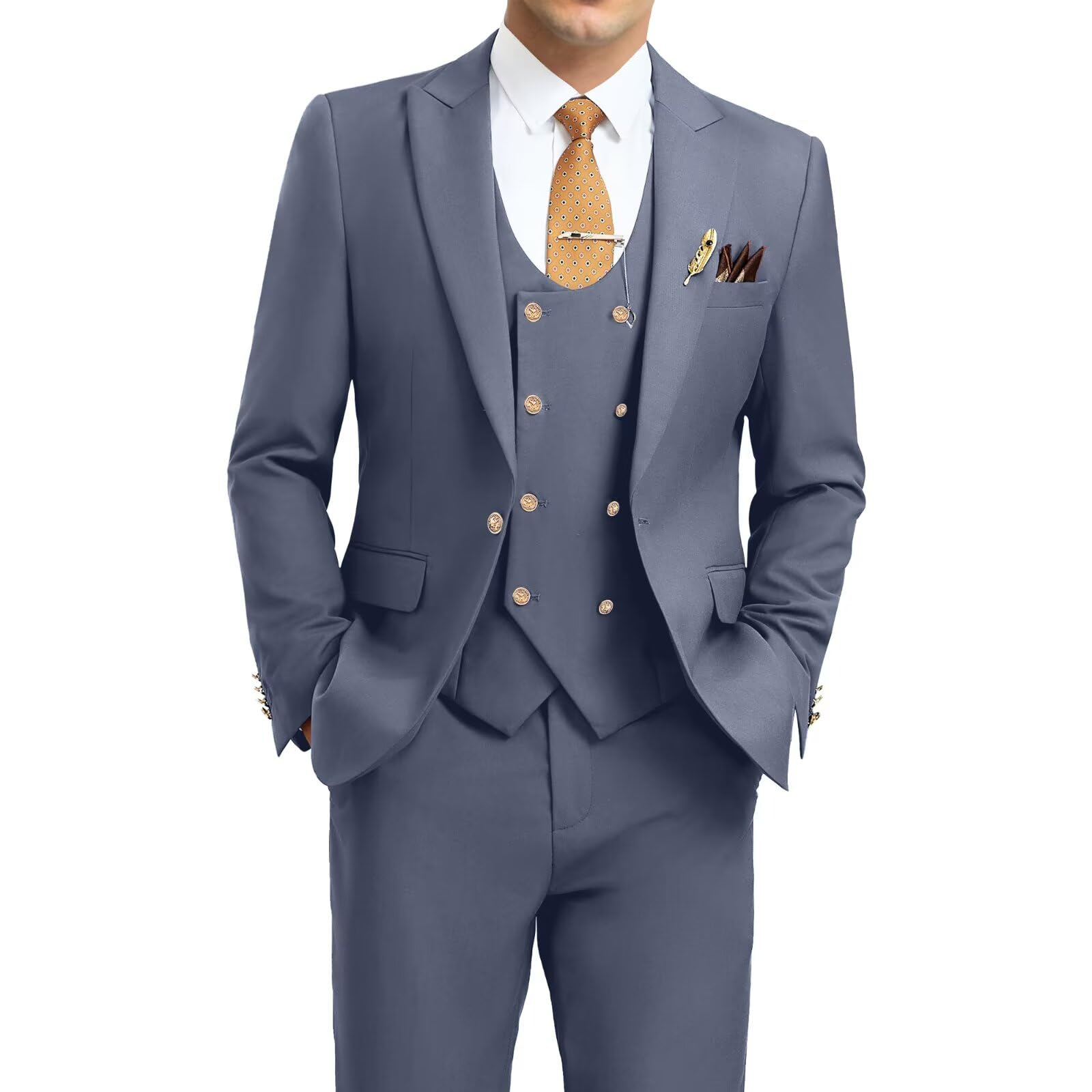 Aowdoy Men's Suits 3 Piece Slim Fit Tuxedo Suit One