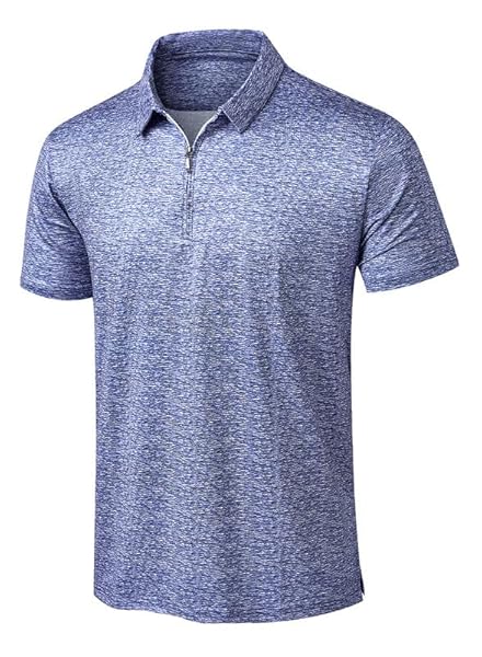 JMIERR PREMIUM GOLF SHIRTS FOR MEN MOISTURE WICKING QUICK DRY PRINT PERFORMANCE ZIPPER COLLARED POLO SHIRT, S, DARK BLUE