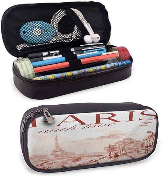 Paris Pen and Pencil Case Pouch, Vintage Watercolor Style