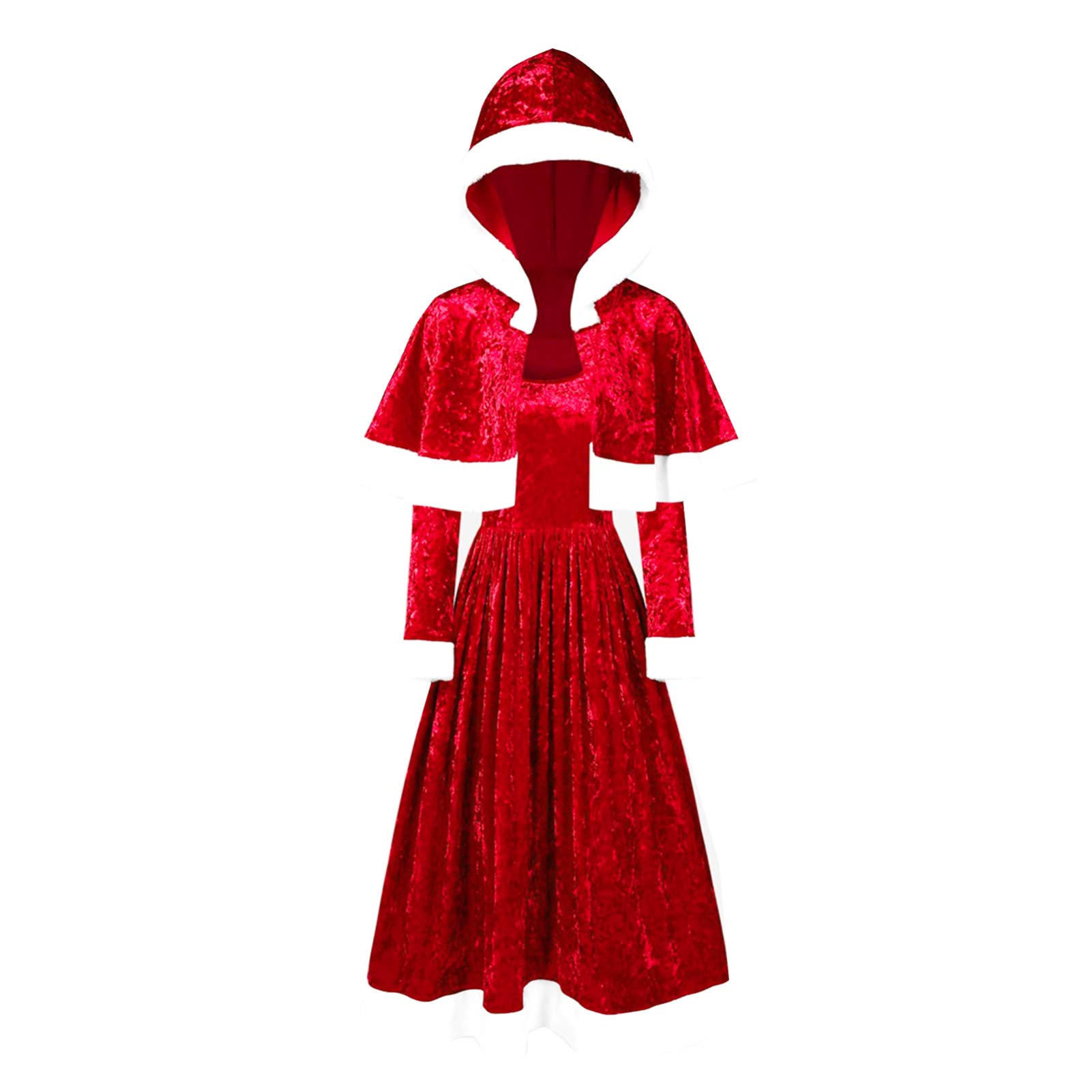 SOIMISS 1 Set Christmas Cape Santa Cloak Long Sleeve Midi Dress for Women Miss Santa Red Short Cloak Shawl Mrs Claus Xmas Cosplay Costume Outfit Accessory (L, Red)