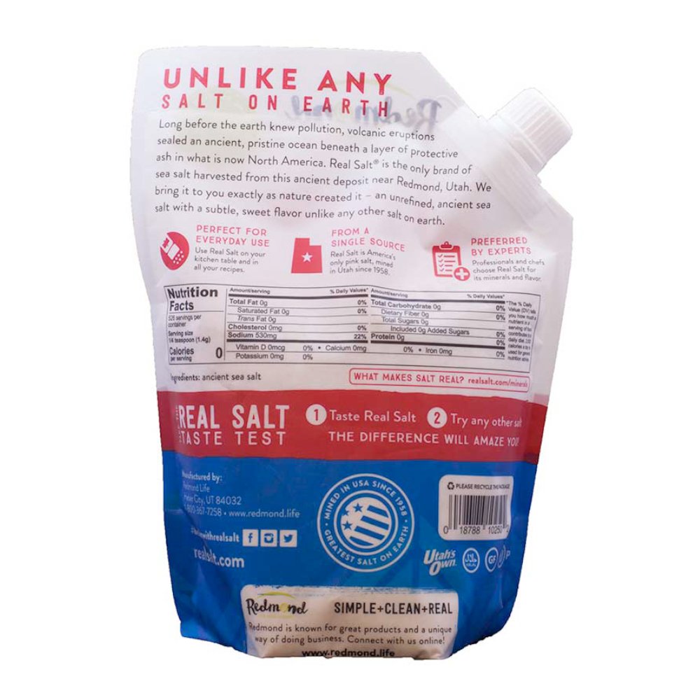 REDMOND Real Sea Salt - Natural Unrefined Organic Gluten Free Fine, 26 ounce pouch (1 Pack) : Grocery & Gourmet Food