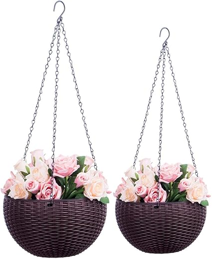 Delavala 2-Pack Dual-pots Design Hanging Basket Planters Self-Watering Indoor Outdoor Plant & Flower Hanging Pots with Drainer and Chain