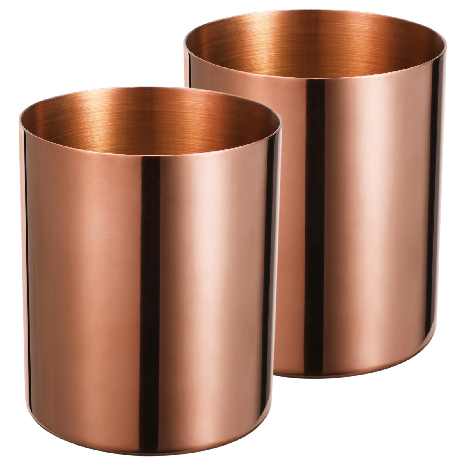 Lidwot Rose Gold 304 Stainless Steel Pen Holder Set of 2 – Vacuum Coated and Fade-Resistant Round Nordic Style Metal Cup for Desk, Stationery, Kitchen Tools and Makeup Brushes Storage