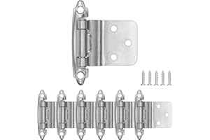 DONANIM 3/8" Inset Cabinet Hinges Satin Nickel, 6 Pack 3 Pairs Flush Face Mount Cupboard Self-Closing Kitchen Cabinet Door Hinges